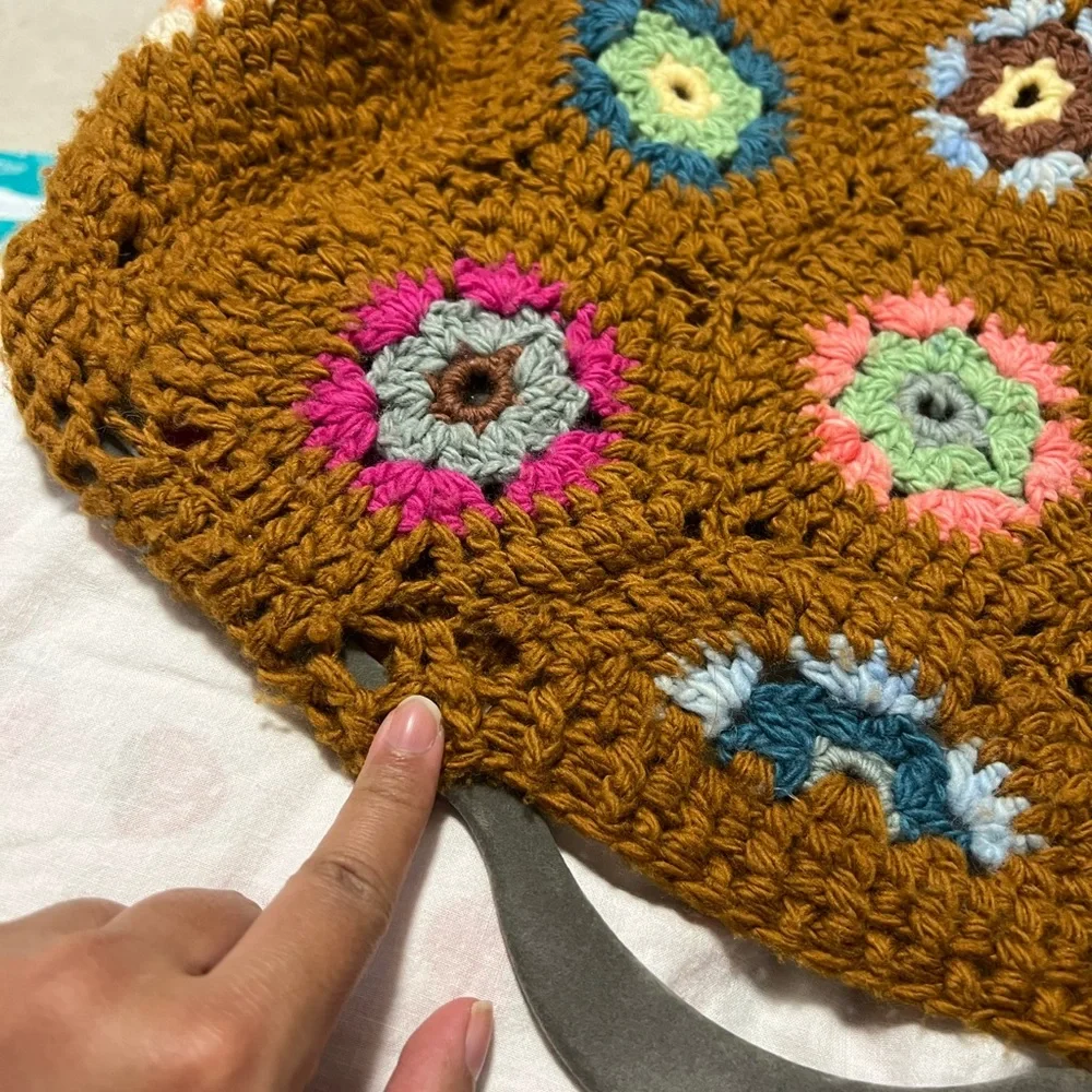 Hand-Knit Floral Brown Sweater USA Xs also fit small